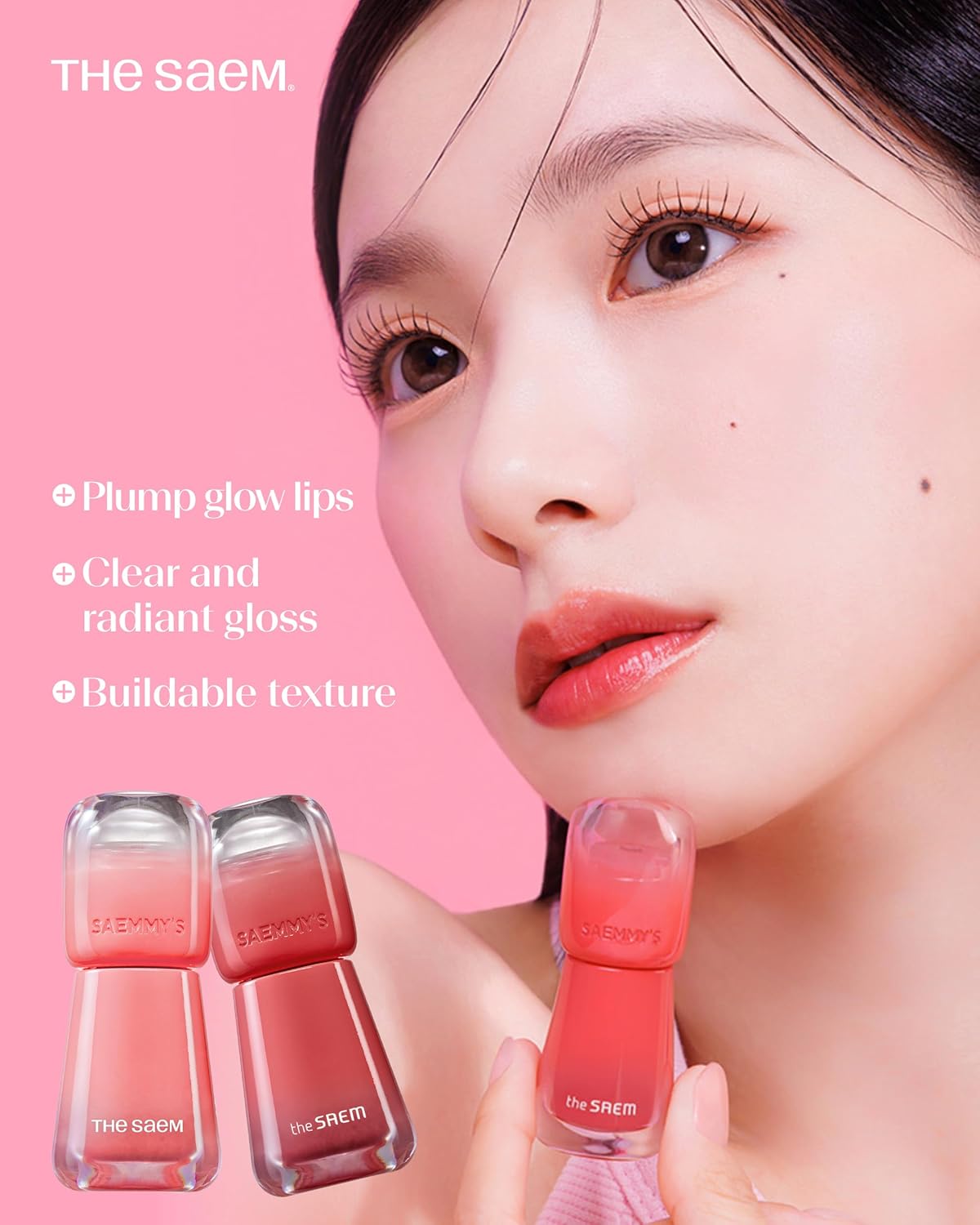 THESAEM Saemmy's Ade Shot Tint - Korean Lip Titnt, Water Gel Lip Stain with Plump Glowy Moisturizing Finish, Buildable Radiant Gloss, Long-Lasting Comfort, 0.1 fl.oz. (03 Lychee Chamomile)