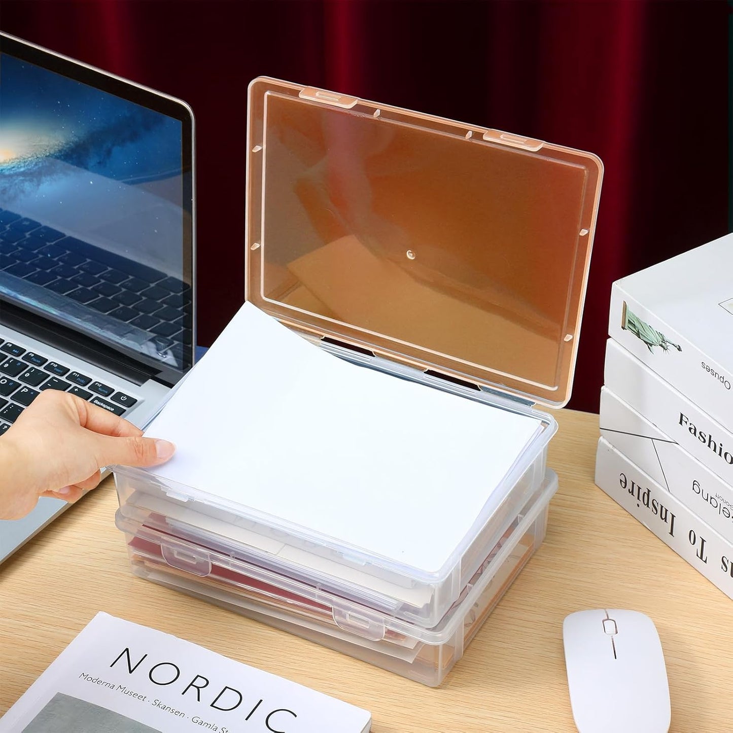 Qunclay 6 Pcs 10.6'' x 7.7'' x 2'' Plastic Storage Box with Lid Multipurpose Craft Organizers Plastic Containers Clear Pencil Case Art Satchel Storage Case for Beads Ornaments Crafts Accessories