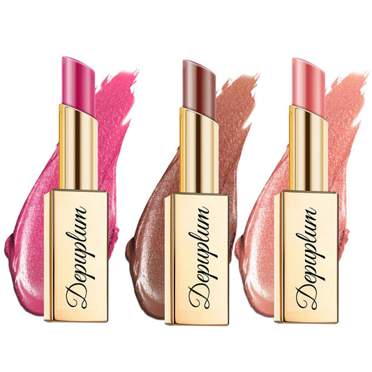 Hot Pink Brown Nude Lipstick Set for Women Shimmer Tinted Lip Balm Hydrating Moisturizing Lipstick Cruelty Free Lip Makeup, DM110/117/118