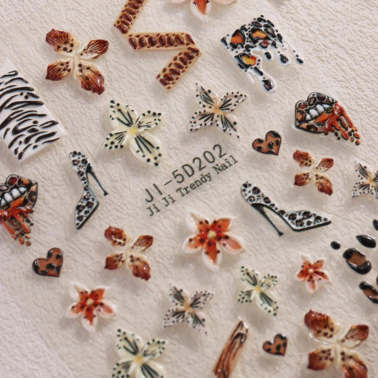 Fall Stickers para Uñas Nail Stickers Self-Adhesive Sticker para Uñas Leopard Print 3D Flower Floral Nail Stickers Art Design Accessories Hight Quality 2 Sheets