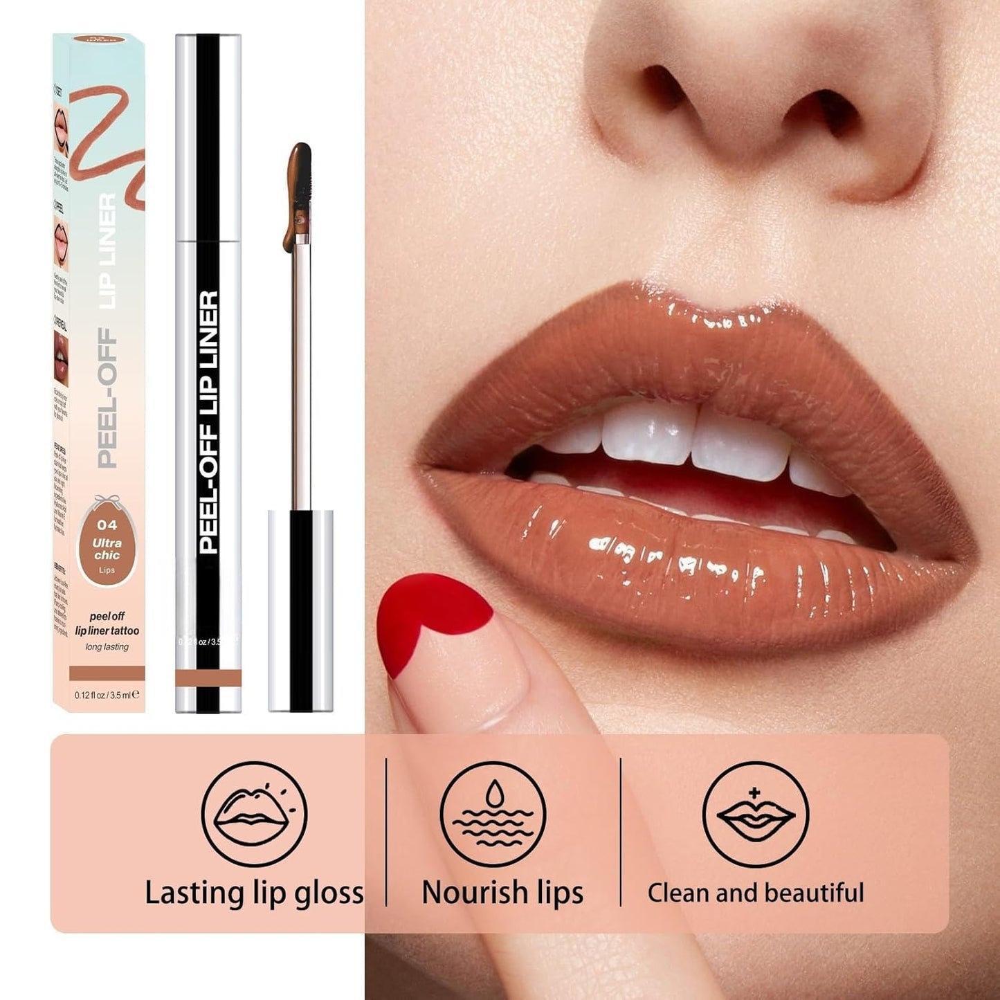 Longwear Peel-off Lip Stain Marker Peel Off with Vitamin E - Smudge-Resistant Lip Liner & Base for All Skin Types (01#)