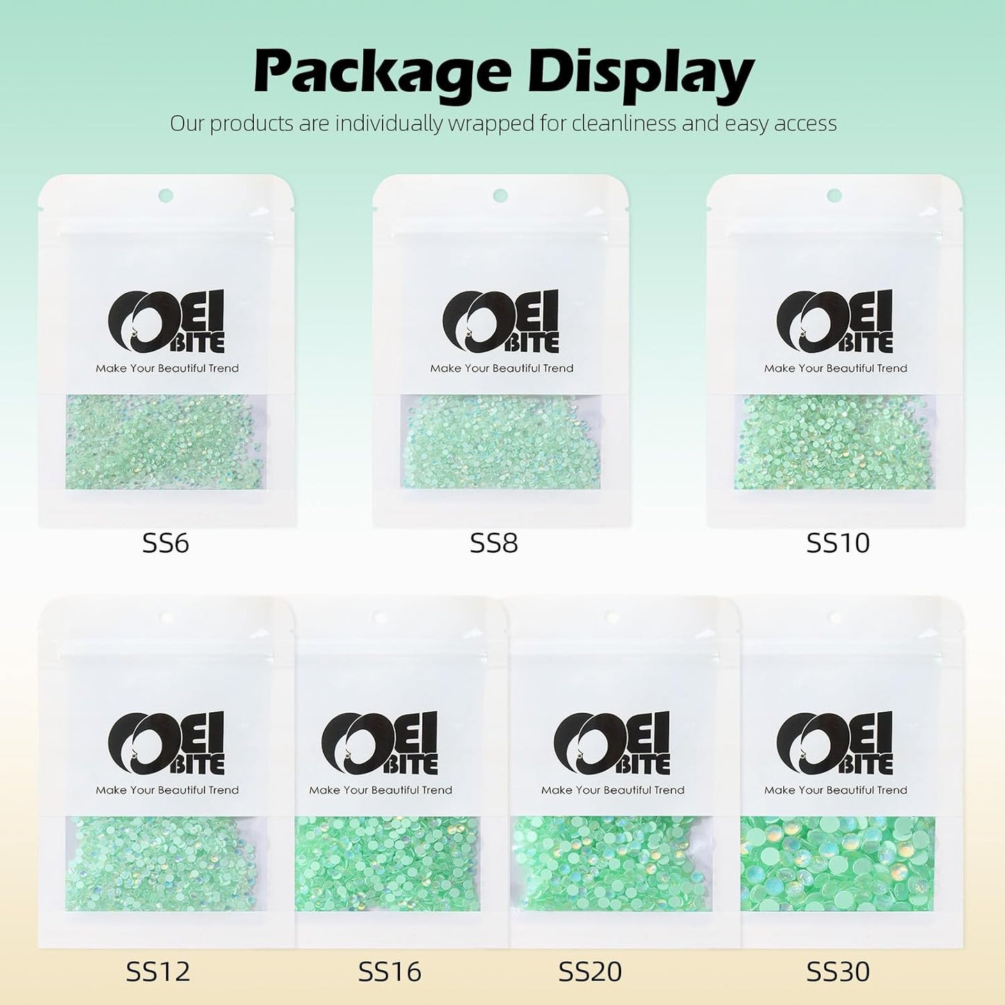 F Light Green Flatback Rhinestones, Glass Rhinestones for Nail Art and Craft, Glue Fix, Loose Crystal Gemstones(F Light Green, SS8, 1440pcs, 2.3-2.5mm)