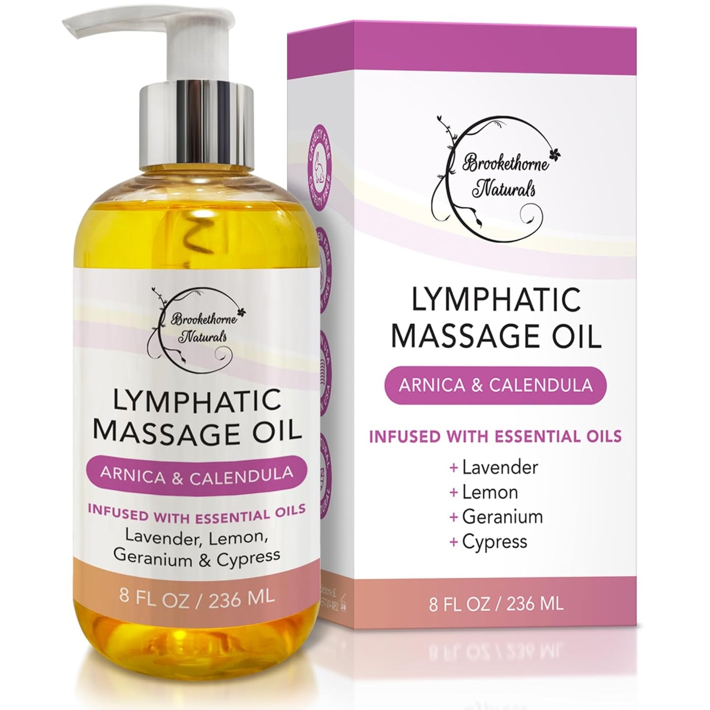 Lymphatic Massage Oil for Massage Therapy & Natural Lymphatic Drainage | Premium Quality with Arnica & Lavender Oil | for Post Surgery Recovery & Detox | 8oz by Brookethorne Naturals