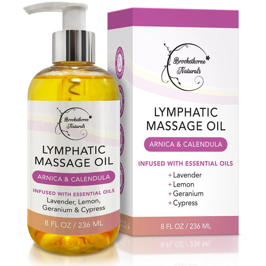 Lymphatic Massage Oil for Massage Therapy & Natural Lymphatic Drainage | Premium Quality with Arnica & Lavender Oil | for Post Surgery Recovery & Detox | 8oz by Brookethorne Naturals