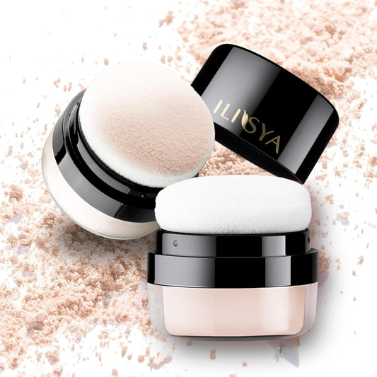Setting Powder Lightweight Loose Powder Finishing Powder Long-Lasting Face Powder Waterproof with Soft Mushroom Powder Puff & Mirror, Matte Finish (Fair Ivory)-2 Boxes