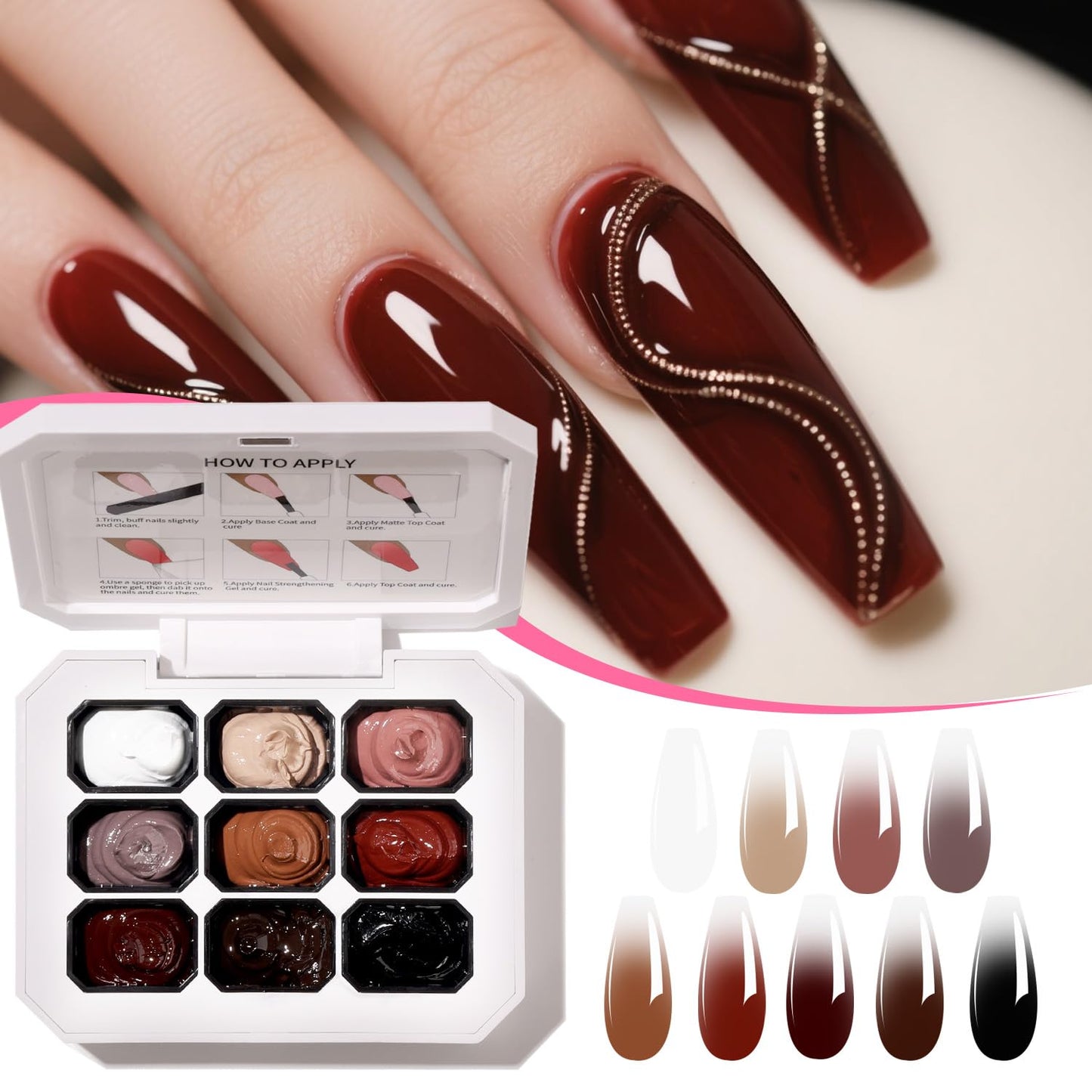 Ombre Gel Polish Nail Sponges for Ombre 9 Series Colorful Blush Effect Gradient painting gel ombre & pat paint for nails Multistyle French Manicure Nail Art DIY Home (A6, 1)