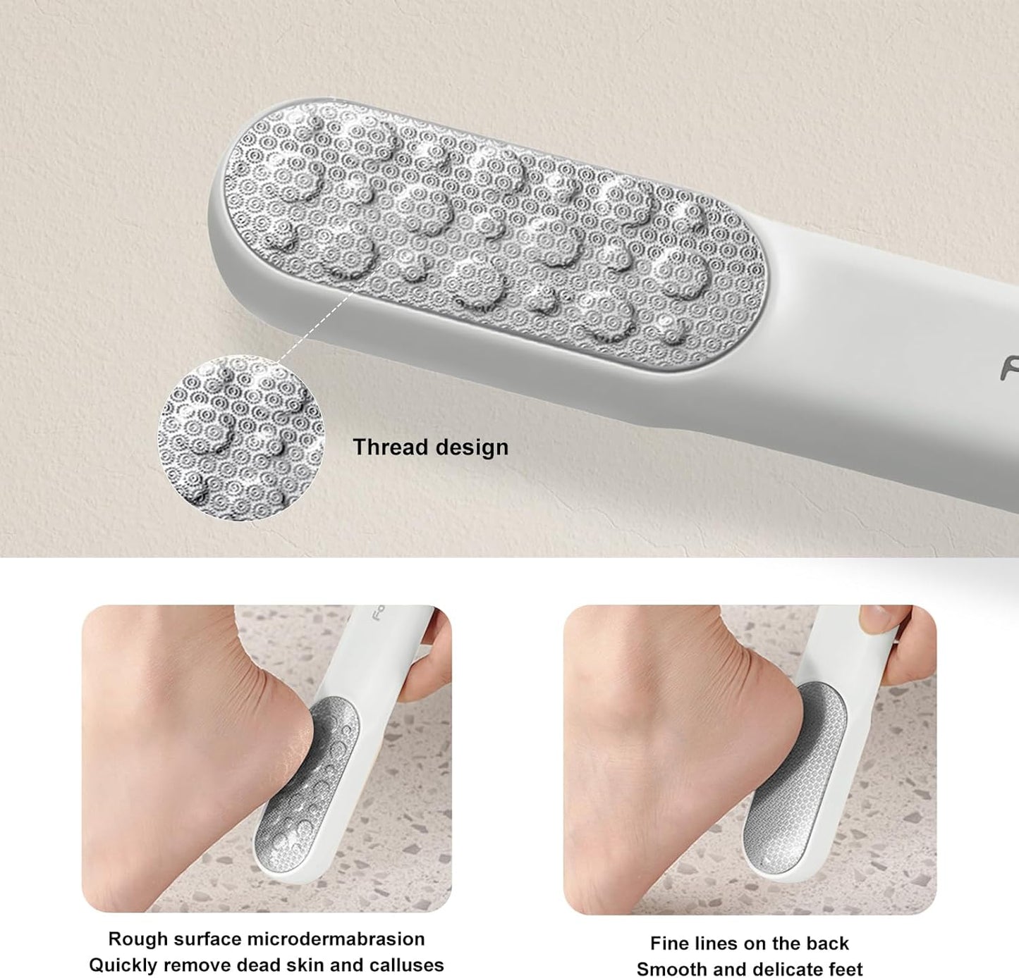 Double-Sided Stainless Steel Foot File & Callus Remover, Professional Pedicure Tool for Dry & Wet Feet, Hard Skin & Corn Remover with Threaded Design, Easy to Clean, White (Home Salon Use)
