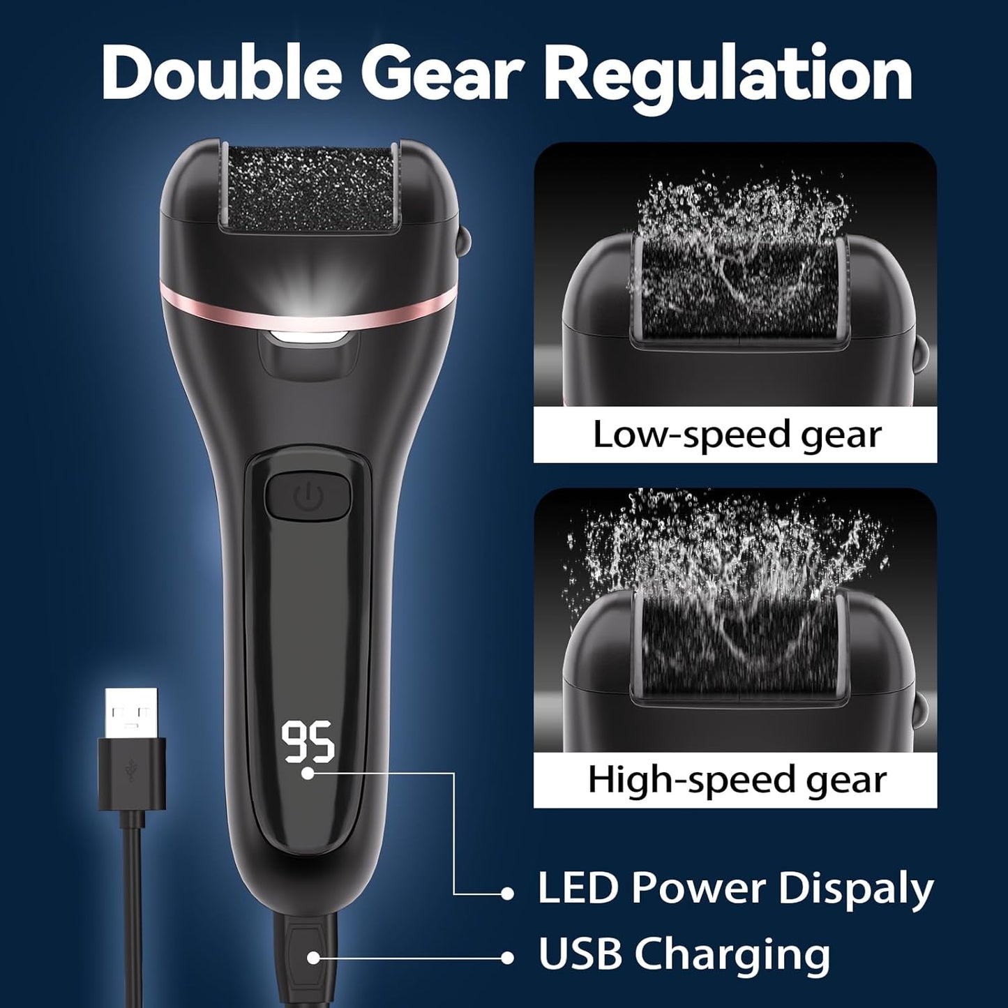 Rechargeable Electric Callus Remover for Feet with 6 Roller Heads, Dual-Speed Foot File, Waterproof Pedicure Kit 20 in 1 for Smooth Skin and Foot Spa