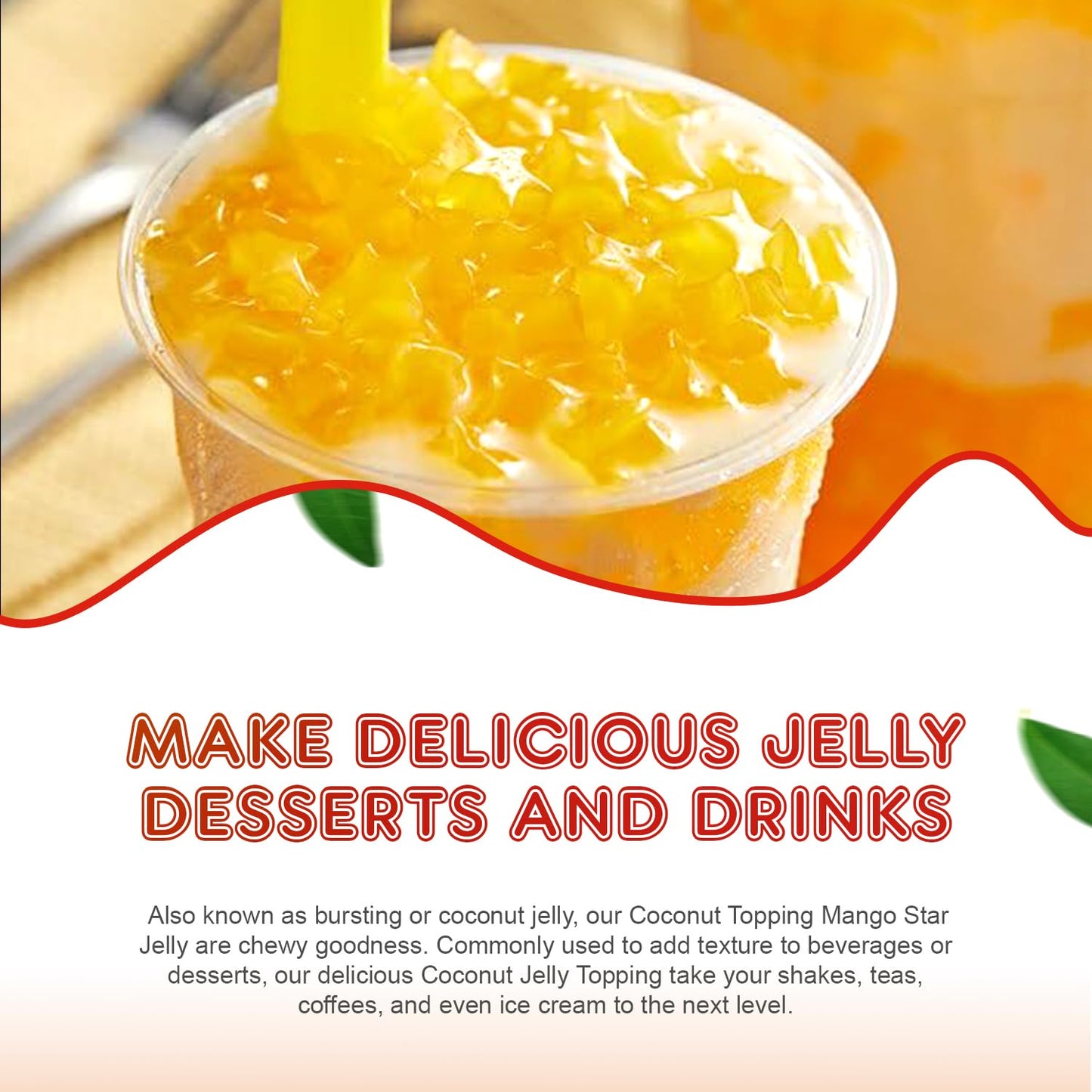 New Fanale Coconut Jelly Topping nata de coco for Boba Tea | Ice Cream | Yogurt | Smoothie | Milk Tea | Desserts Mango Star Shaped, 6.6 pound (Pack of 4) | JEL004-CS