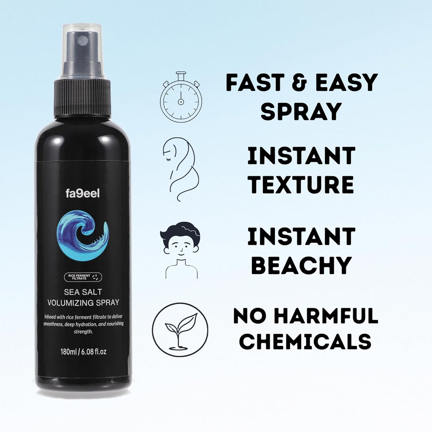 Sea Salt Spray for Hair | Texturizing, Volumizing Hair Mist with Rice Ferment (Rice Protein) and Aloe Vera | Beach Waves, Shine, Lightweight, Non-Greasy Hydration for Men and Women
