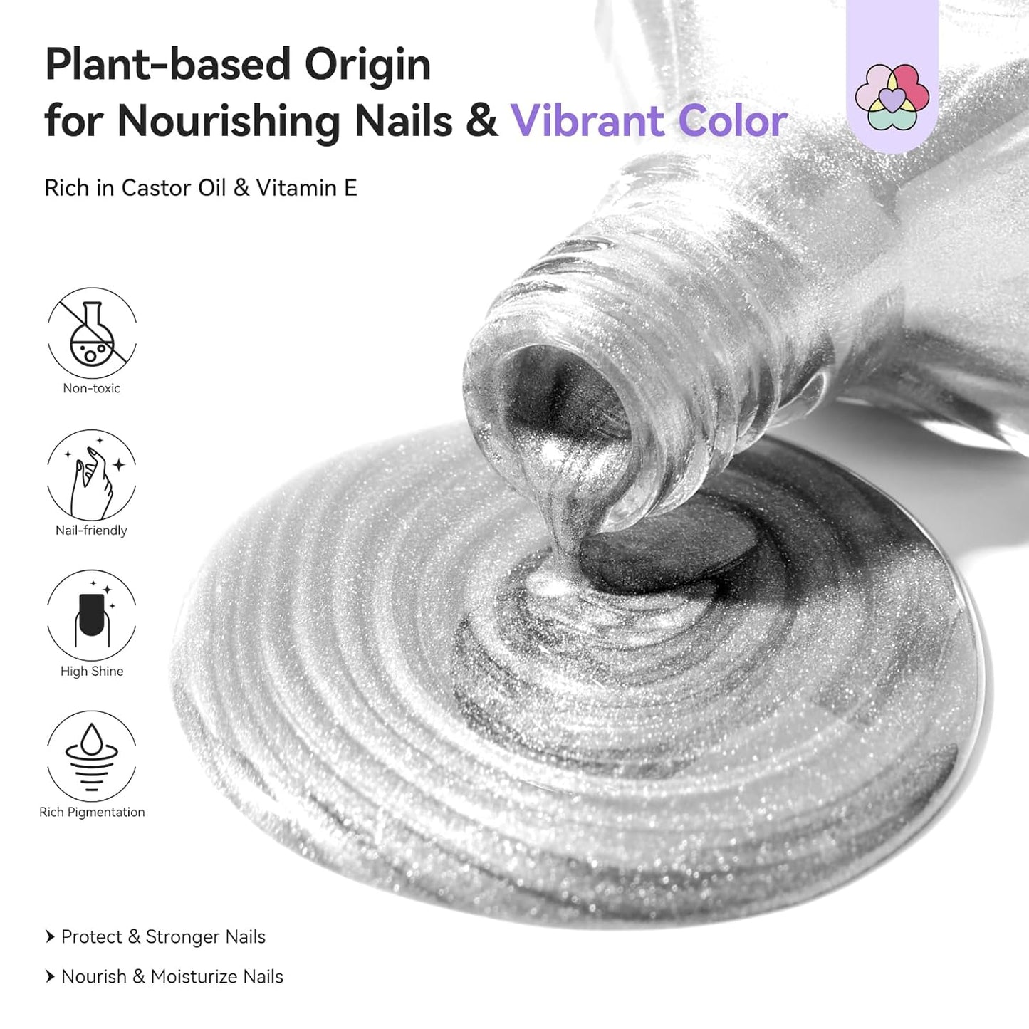 SAVILAND Color Artistry Sparkle Silver Nail Polish - 7 Days Shimmer Glitter Fingernail Polish Non Gel, Air Quick Dry Long Last Shine Diamond Silver Nail Lacquer Toe Nail Art Salon Manicure Home