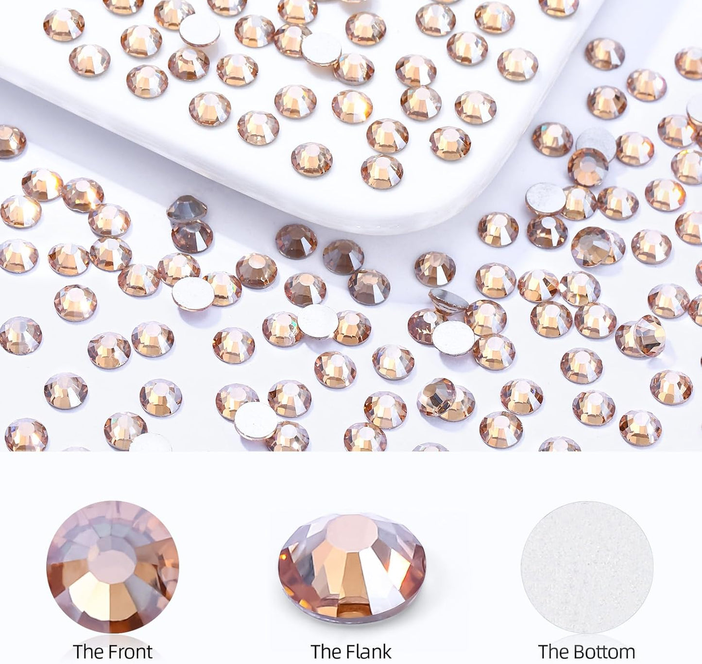 Gold Shadow Flatback Rhinestones, Glass Rhinestones for Nail Art and Craft, Glue Fix, Loose Crystal Gemstones(Gold Shadow, SS10, 1440pcs, 2.7-2.8mm)