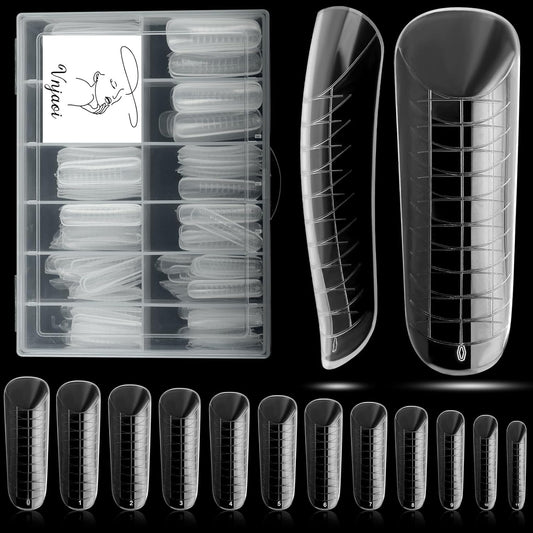 120 Pcs Poly Extension Gel Dual Nail Forms Nail Molds With Scale Builder Coffin Nail for Gel Manicure Nail Art Design Salon DIY at Home (Long Dual Nail Forms Set)