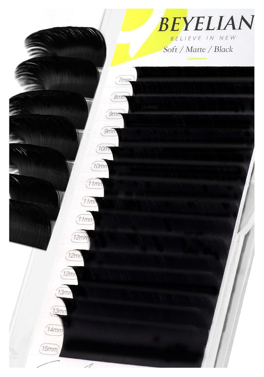 BEYELIAN Eyelash Extension 0.15 C Curl 7-15mm Mixed Tray Easy Fan Lash Extensions Volume Lashes Individual lash Extensions Professional Use Natural Classic Matte Black (0.15 C 7-15mm Mix)