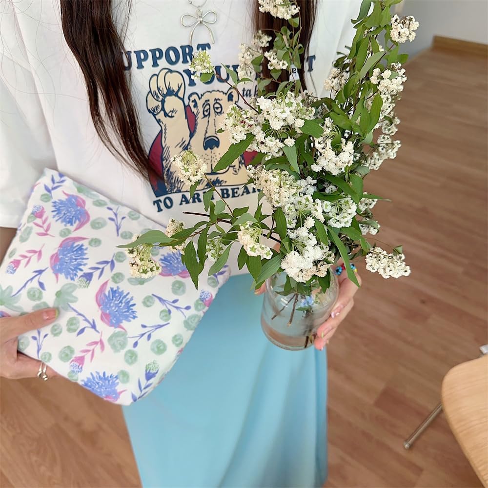 PAZIMIIK Makeup Bag Large Cotton Zipper Pouch for Purse Travel Canvas Make Up Organizer for Women Cosmetic,Galsang White