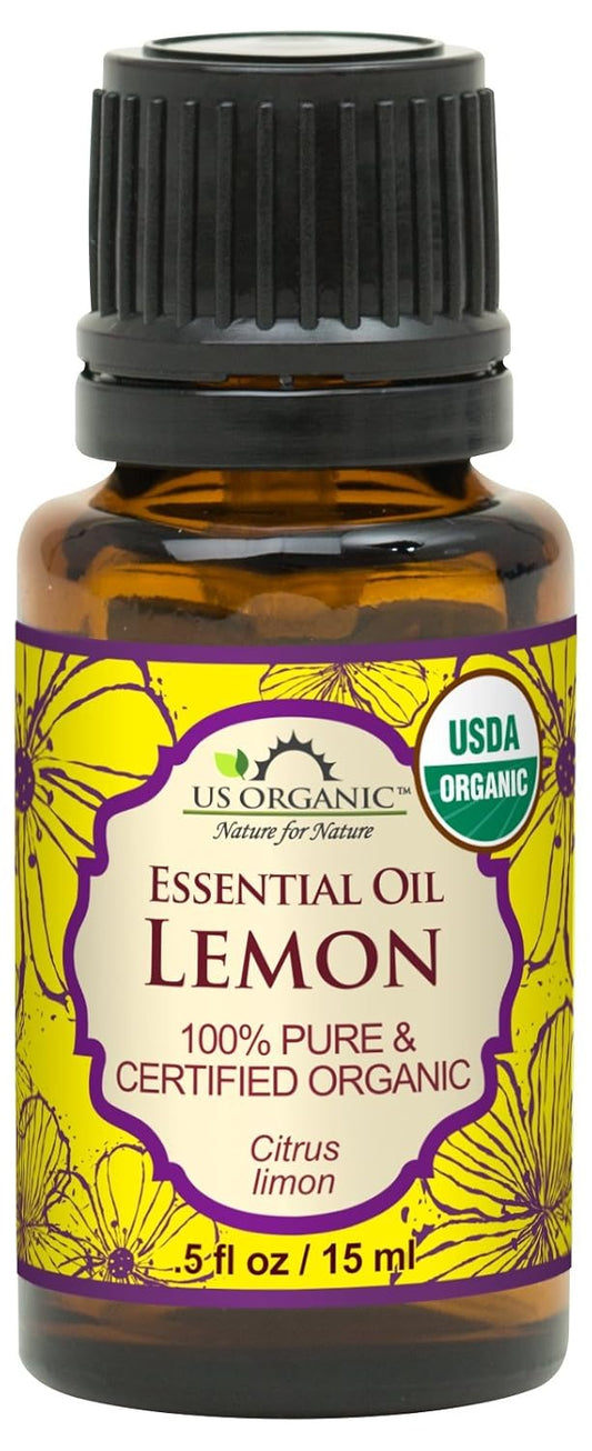 US Organic 100% Pure Lemon Essential Oil - USDA Certified Organic, Cold Pressed - W/Euro droppers (More Size Variations Available) (15 ml)