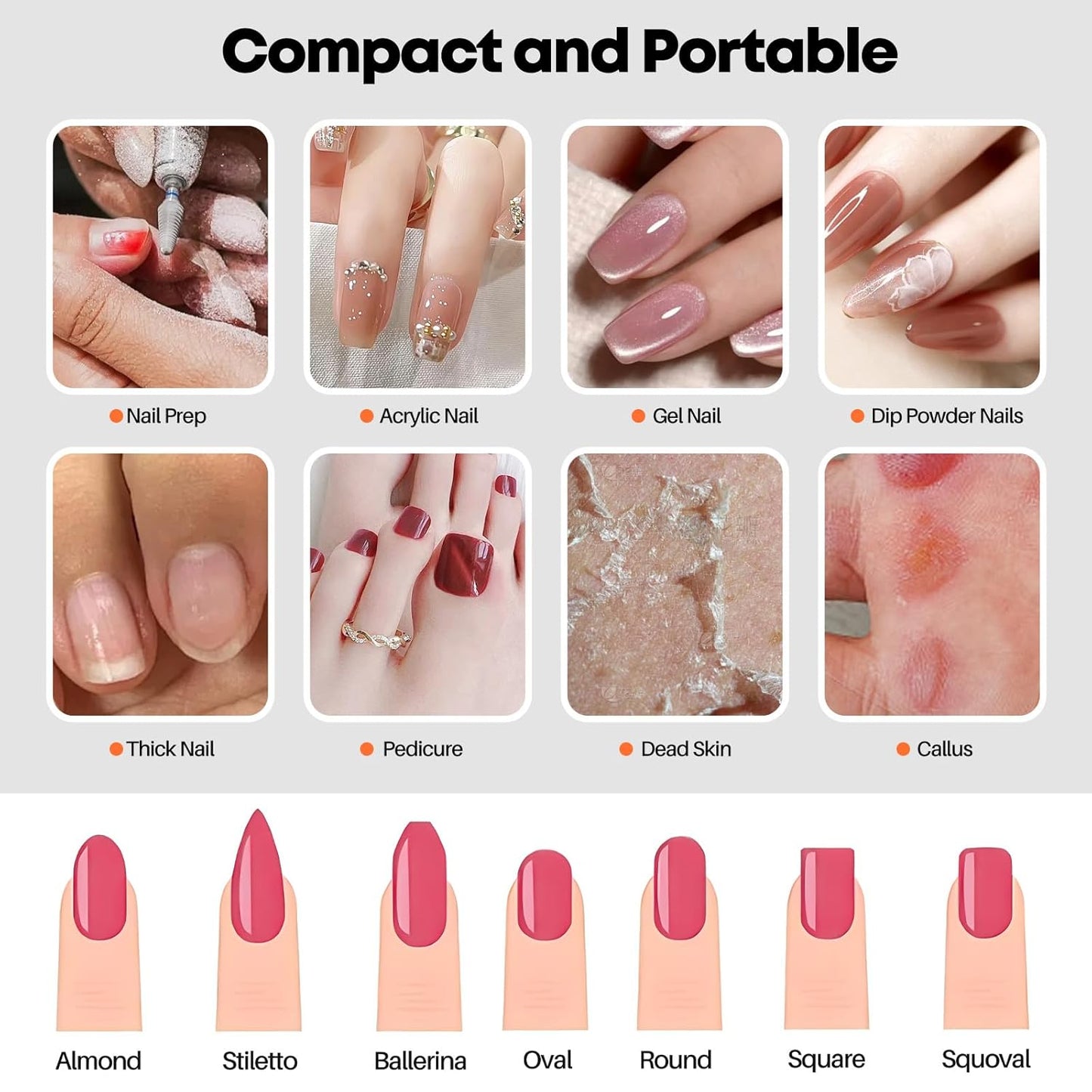 Electric Nail Drill Portable Nail Drill Professional 30000 RPM 13 Salon Quality Drill bits 50 Sanding Bands Portable & Low Noise for Acrylic Nails Gel Polishing Removing Bits Kit for Home Use