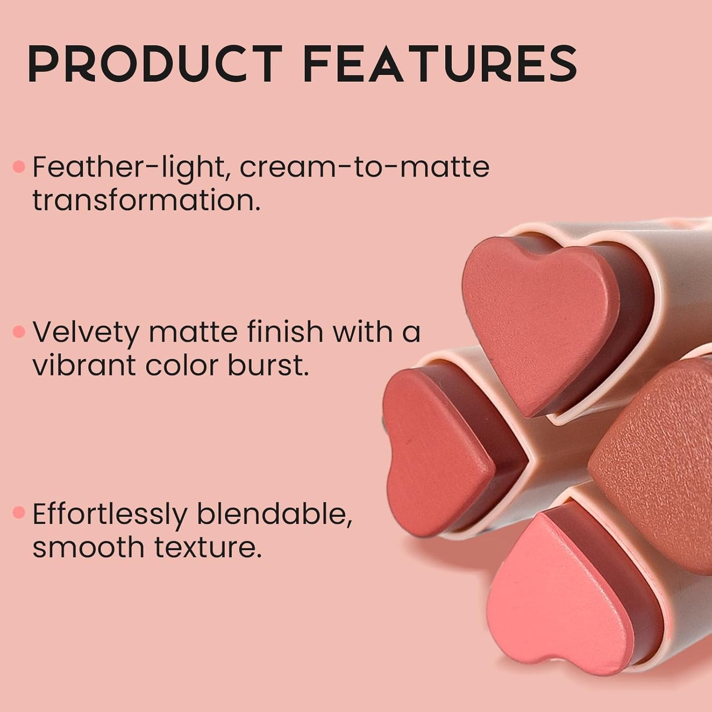 Blush Stick for Cheeks, Cream Blush with Heart-shaped, Blush Face Stick Multi-Use Lip and Cheek Tint, Waterproof Lightweight Easy to Blend Cream Blusher Makeup - Rose