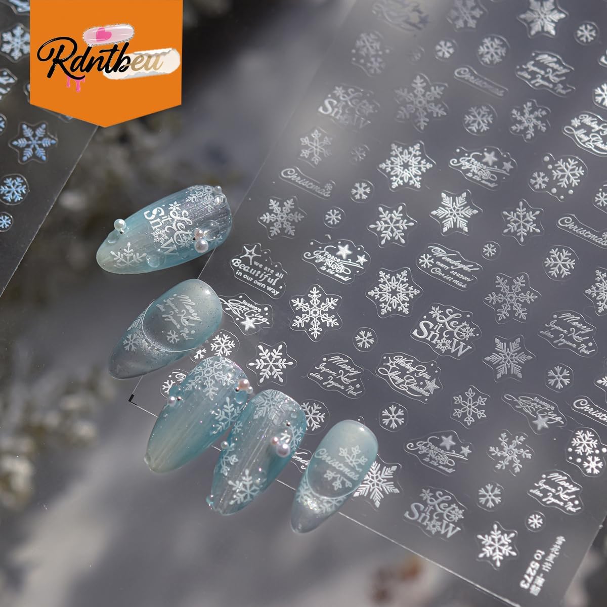 White Snowflake Nail Art Stickers Christmas Nail Decals Decorative Font Nail Stickers 5D Self-Adhesive Winter Theme Nail Art Design Decals DIY Nail Decoration Supplies for Women Girls 1Sheet