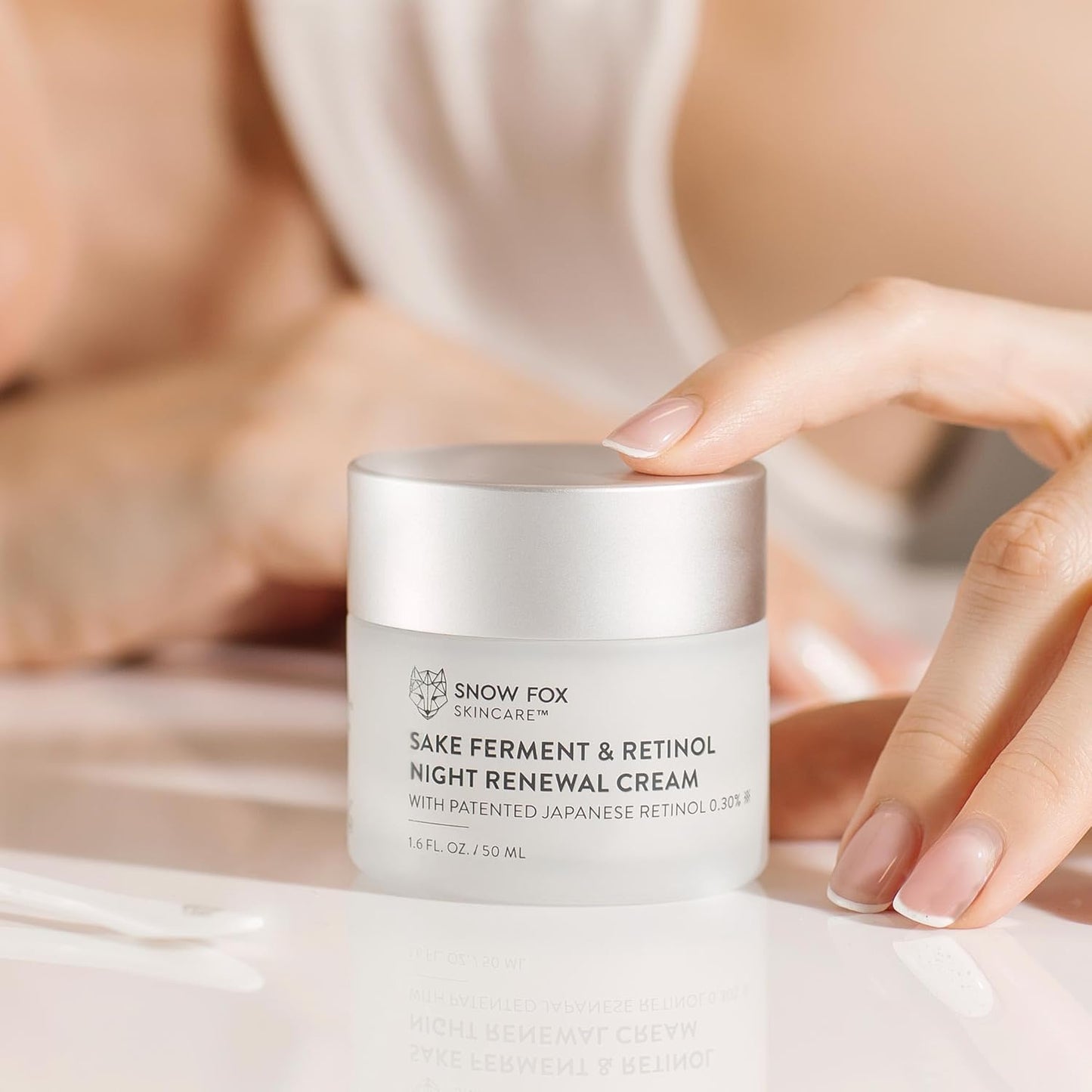 Snow Fox Skincare Sake Ferment & 0.30% Retinol Night Renewal Cream - Patented Japanese Technology for Youthful, Vibrant Skin | Smooth Fine Lines, Ease Redness, Boost Microbiome & Skin Barrier