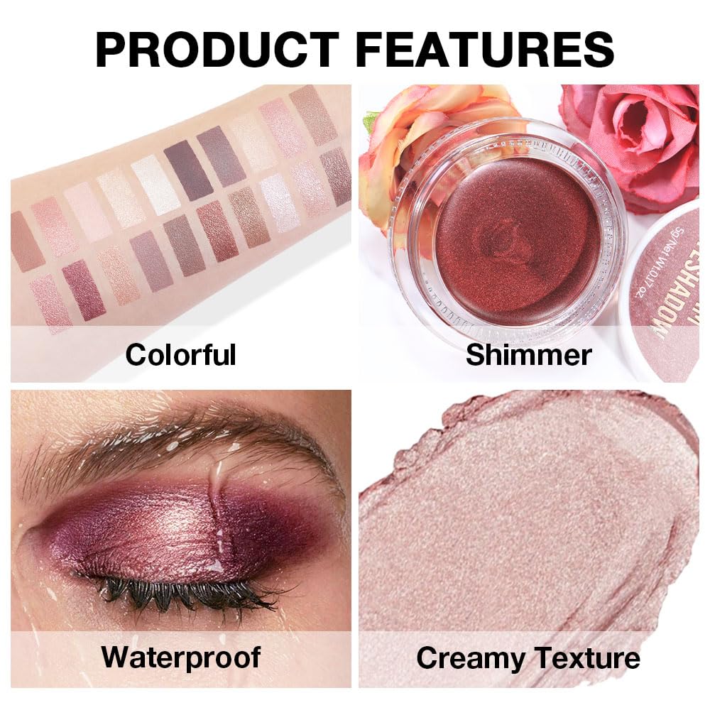 Kaely Single Cream Eyeshadow Pot, Champagne Shimmer Eye Shadow for Older Women High Pigmented Waterproof, Natural Eyeshadow Palette Makeup Brightener, sombras en crema para ojos, Blendable, 17