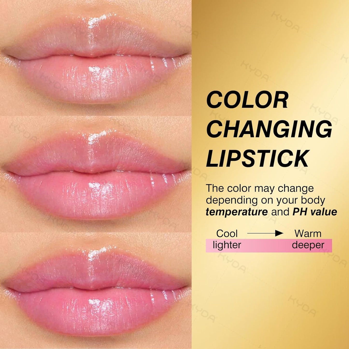 KYDA 2 Pcs Transferproof Color Changing Lipstick with Gold Flakes, Changes from Clear to Sheer Pink, Moisturizing Tinted Lip Balm, Deep Nourishment, PH Changing Lipstick, Glossy Shine Lip Stain