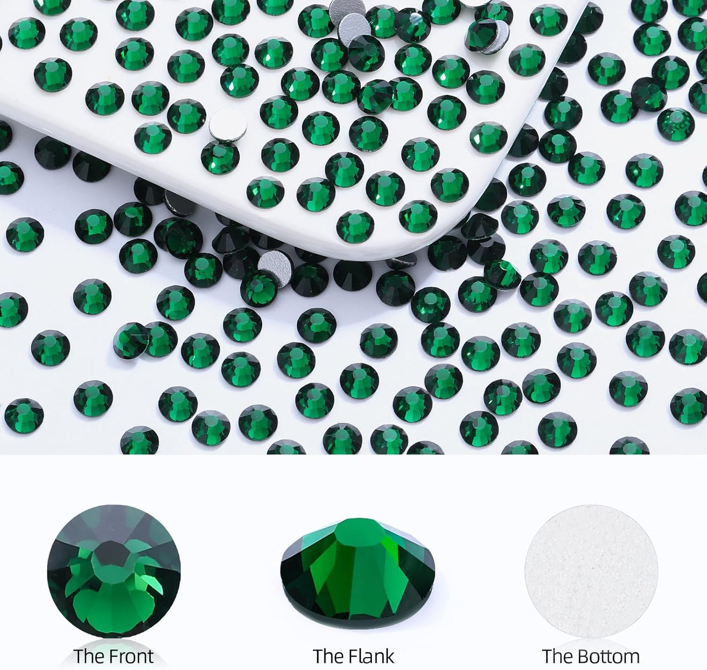 Green Flatback Rhinestones, Glass Rhinestones for Nail Art and Craft, Glue Fix, Loose Crystal Gemstones(Green, SS10, 2880pcs, 2.7-2.8mm)