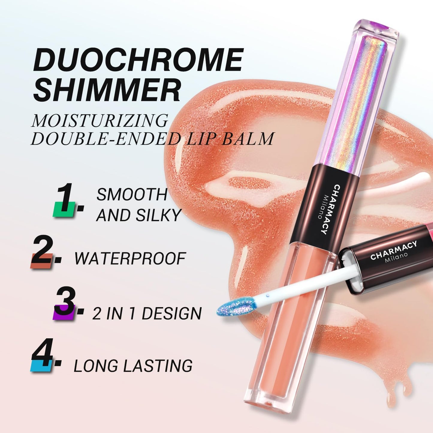 CHARMACY 2 In 1 Multichrome Moisturizing Lip Gloss, Double Head Liquid Lipstick, Mirror Waterproof Long Lasting No Fading Lip Balm, Hydrating Lip Plumper Waterlight Glossy Makeup #003