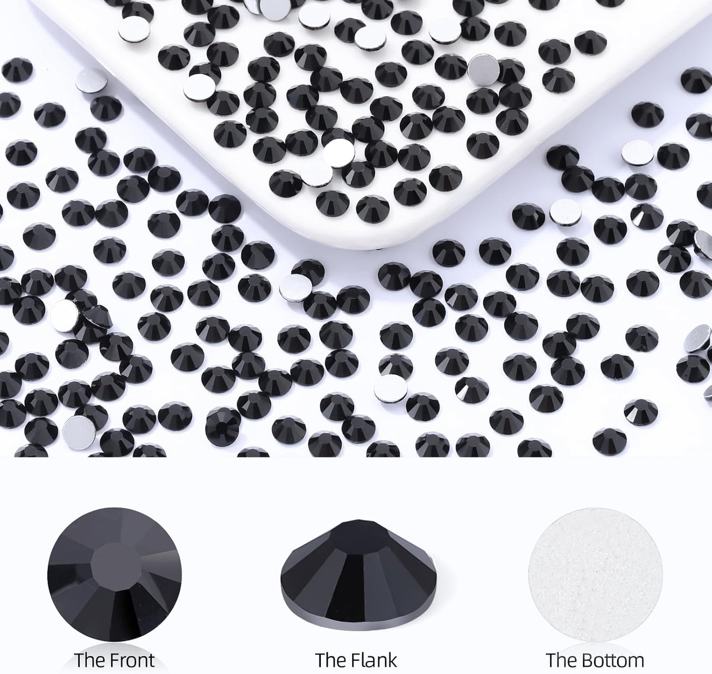 Black Flatback Rhinestones, Glass Rhinestones for Nail Art and Craft, Glue Fix, Loose Crystal Gemstones(Black, SS12, 1440pcs, 2.9-3.0mm)