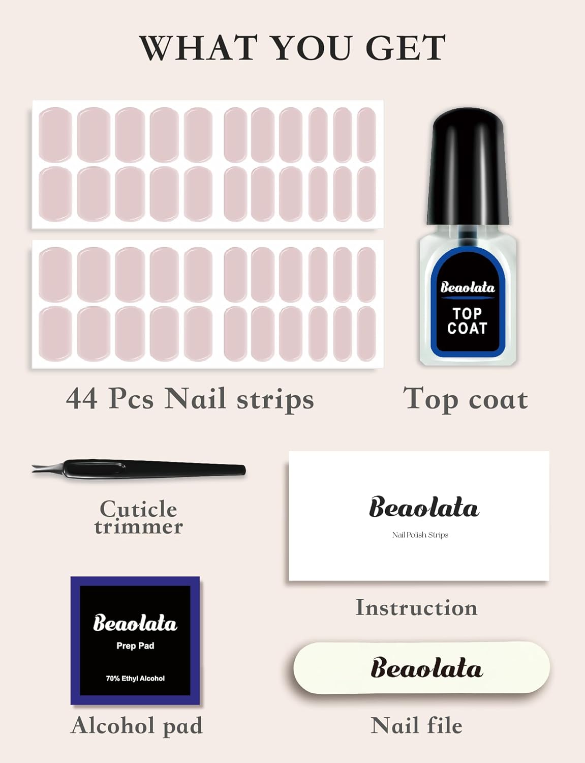 Nail Polish Strips, 44PCS Salon Quality Wraps with Top Coat, Long Lasting Gel Nail Stickers for Women Easy Apply& Remove (Sailing on Pink&Gold)