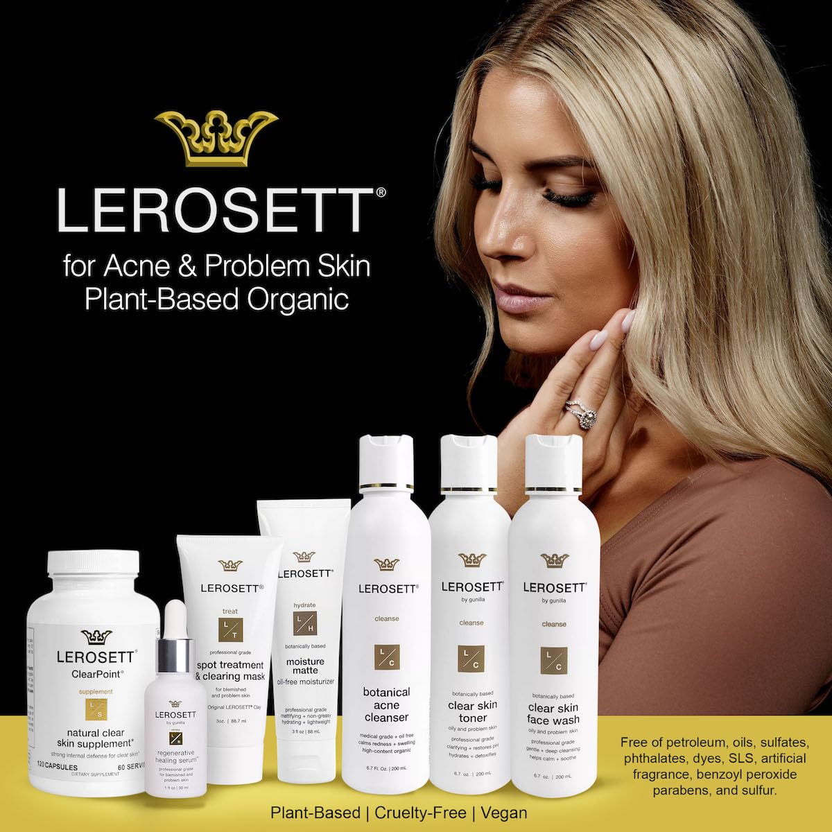 LEROSETT Serum for Acne Scarring Healing, Pimples, Redness, Breakouts, Blemishes, Hydrate & Soothes Irritated Skin, Natural Serum. Spa-Grade, Plant Based, Concentrated - 4 oz