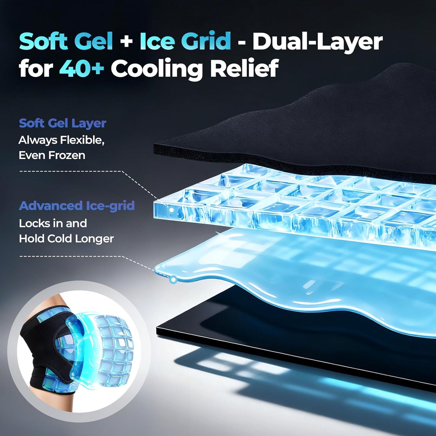 NEWGO Ice Pack for Knee Pain Relief, Extra Soft Knee Ice Pack wrap for Leg Injuries, Swelling, Knees Replacement Surgery Arthritis, Meniscus Tear and ACL