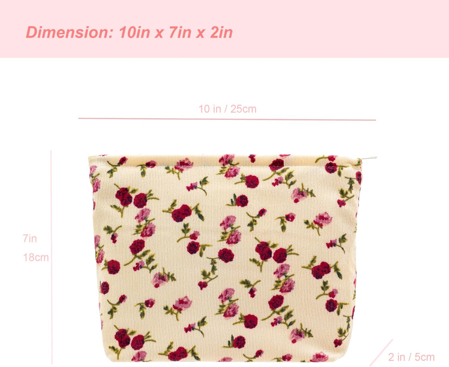 PAZIMIIK Makeup Bag Large Zipper Corduroy Make Up Pouch for Purse Travel Canvas Cosmetic Organizer for Women Brush Storage,Vintage Rose Beige