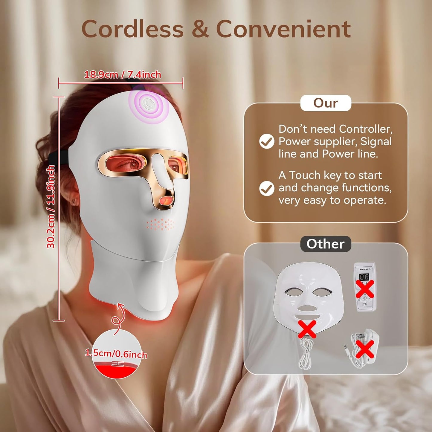 Red Light Therapy Mask for Face,Cordless 120 LED Face Mask Light Therapy with Neck Device,USB C Rechargeable,Infrared Light Therapy Mask for Home Working Travel Yoga Sleep