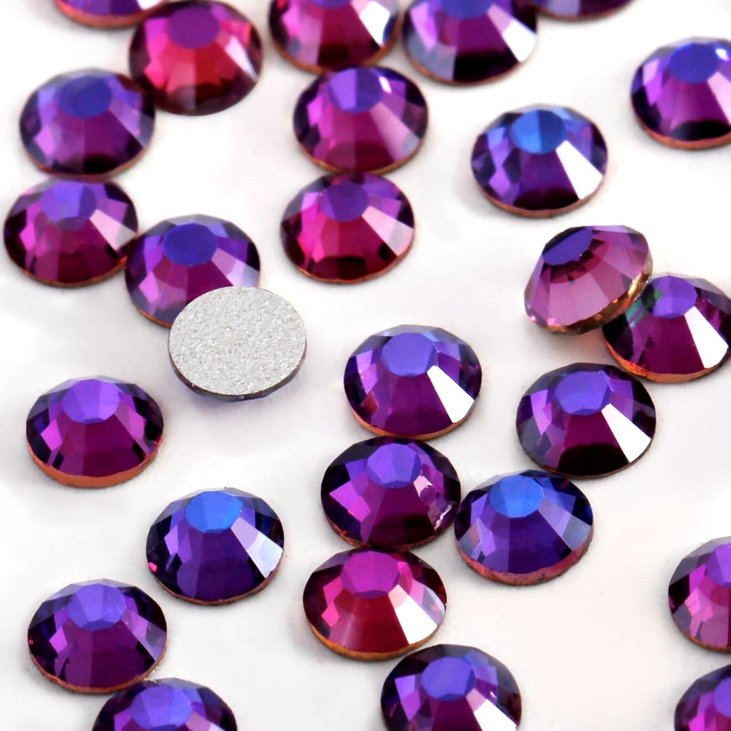 3000 PCS SS8 Flatback Rhinestones,12-Facet Diamond-Cut Glass Gems for Nail Art,Clothing,DIY Crafts,Glue-On Decoration Stones with Silver Backing,Purple Velvet