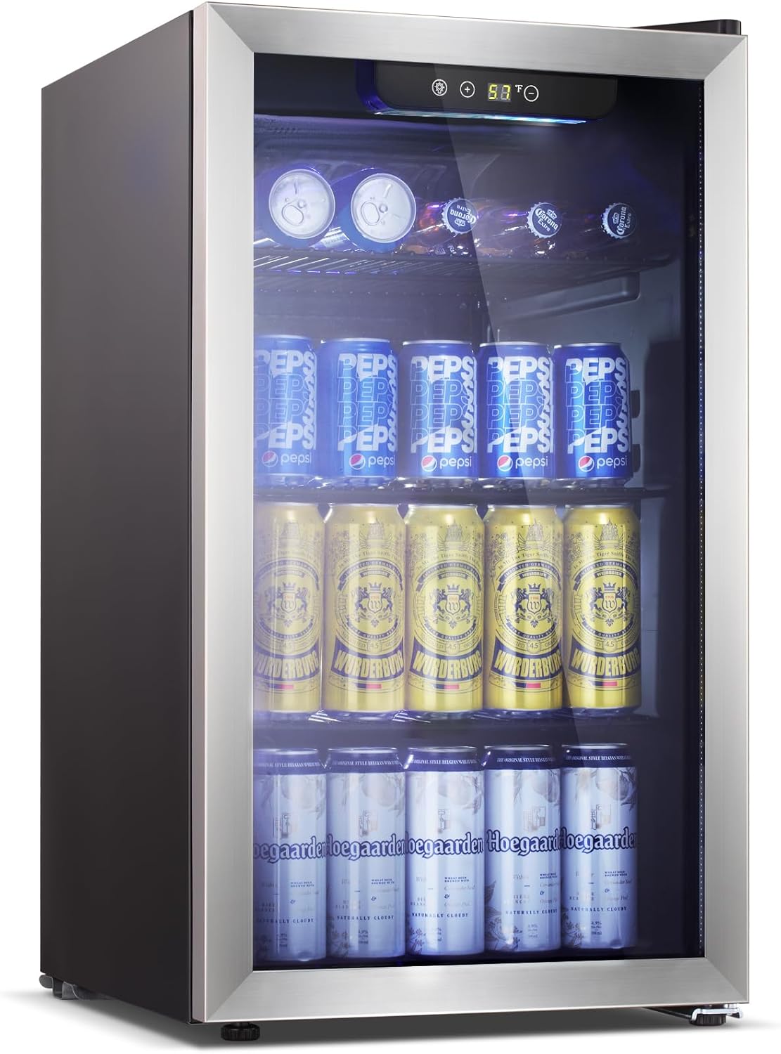 Antarctic Star Beverage Refrigerator -125 Can Mini Fridge for Soda Beer or Wine, Stainless steel door frame, for Office or Bar with Adjustable Removable Shelves, Black, 3.3 Cu.Ft