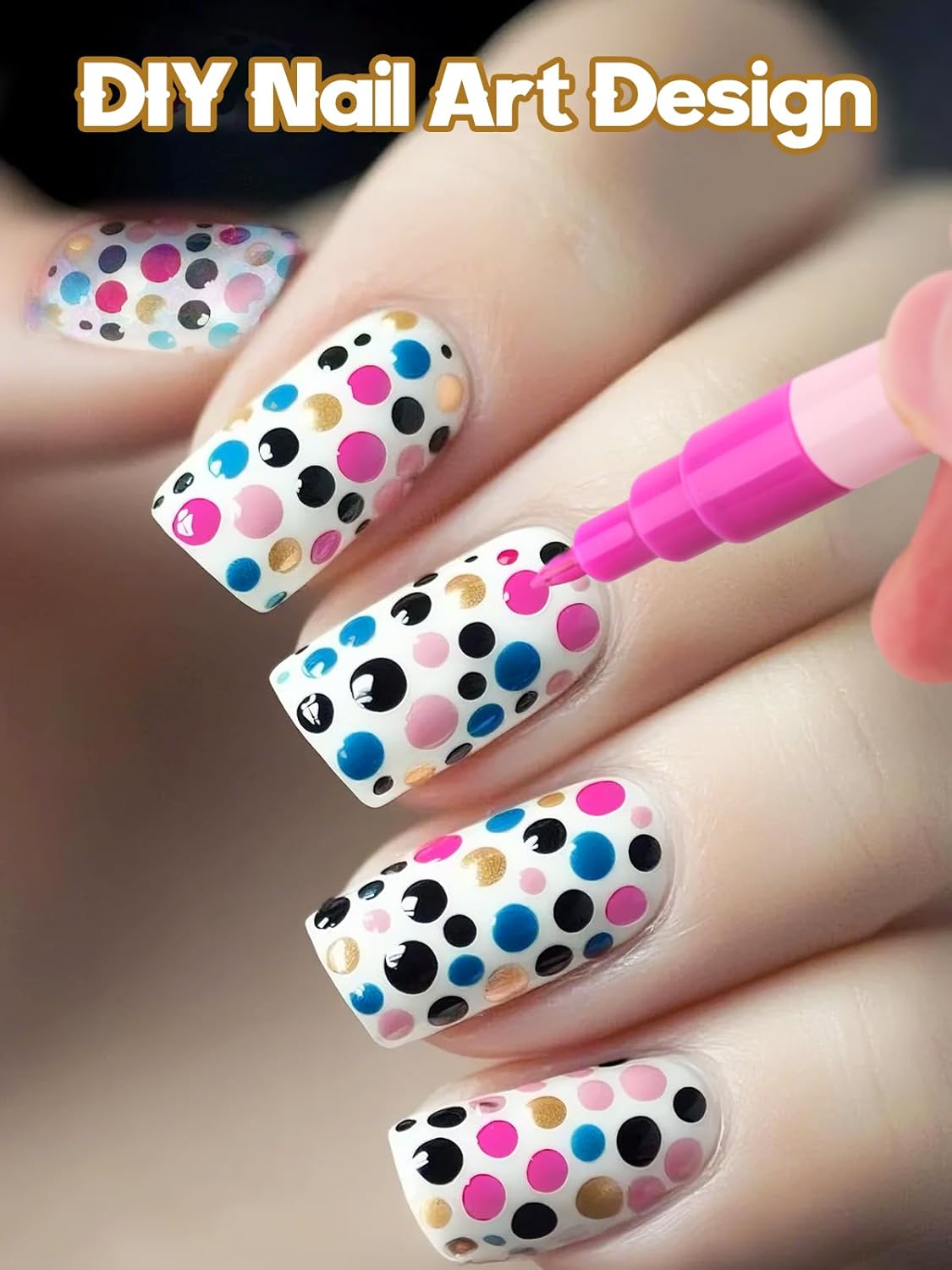 EBANKU Nail Art Pens Set, 6 Colors 0.7MM Nail Polish Pens Quick-Drying Nail Art Acrylic Paint Pen Point Dotting Liner Pen Nail Drawing Painting Manicure Tools for 3D Salon Home