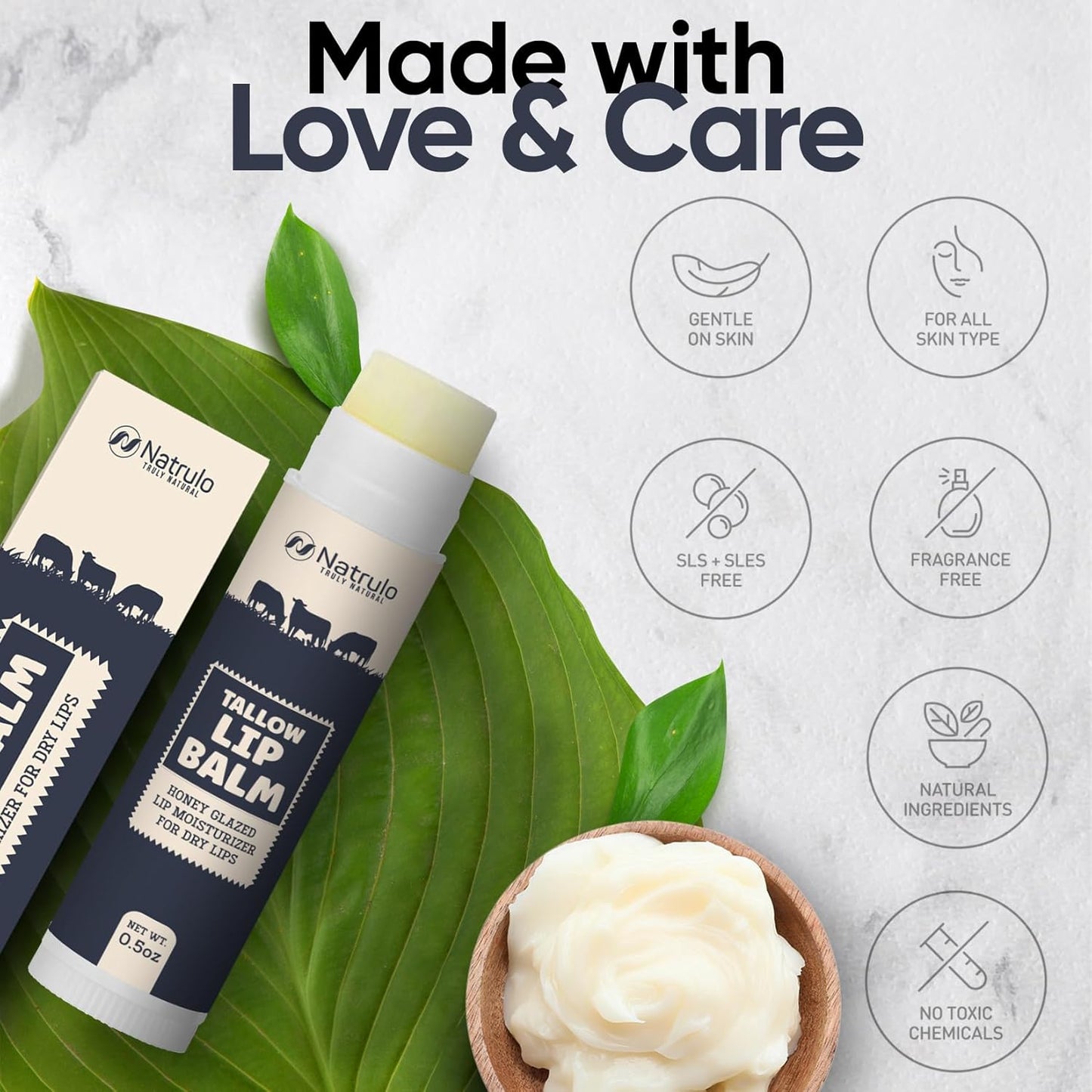 Beef Tallow Lip Balm – Natural Tallow Beeswax Chapstick – Hydrating Moisturizer Grass Fed Bison Tallow Balm Lip Care – Soothes Chapped, Dry Lips, Sensitive Skin – Long Lasting & Vitamin Rich USA-Made