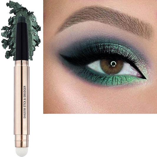 Green Eyeshadow Stick Halloween Makeup Cream Shimmer Single Eyeshadow Pencil Crayon, Hypoallergenic Waterproof Long Lasting Eye Shadow Stick High Pigment Eye Highlighter Pen(Green Shimmer#11)