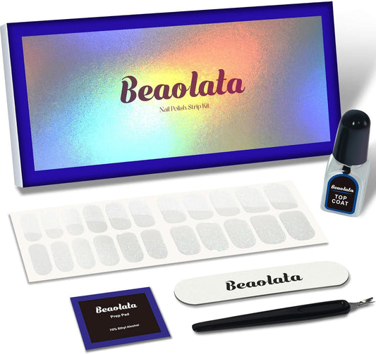 Nail Polish Strips, 44PCS Salon Quality Wraps with Top Coat, Long Lasting Gel Nail Stickers for Women Easy Apply& Remove (Spinning Clear)