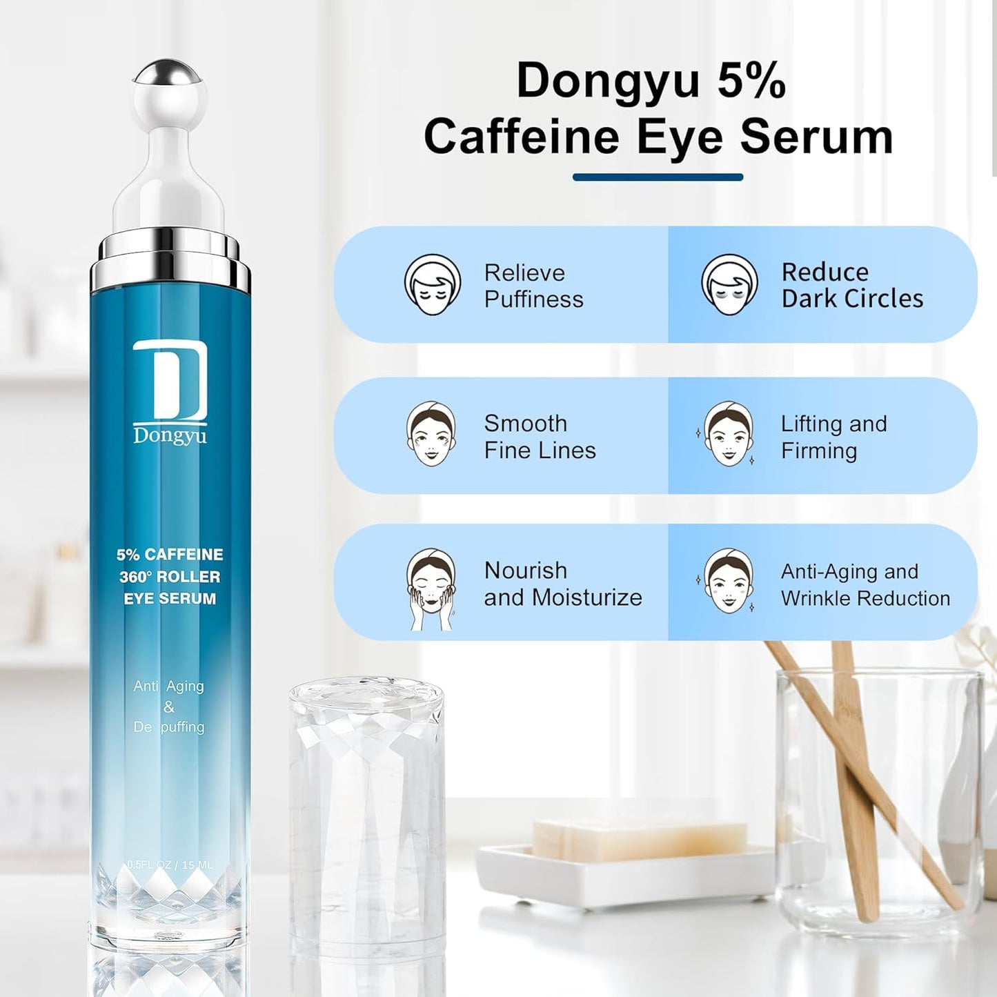 Caffeine Eye Cream for Dark Circles: Under Eye Serum for Puffiness Bags Daily Care before Dates Parties Women Men