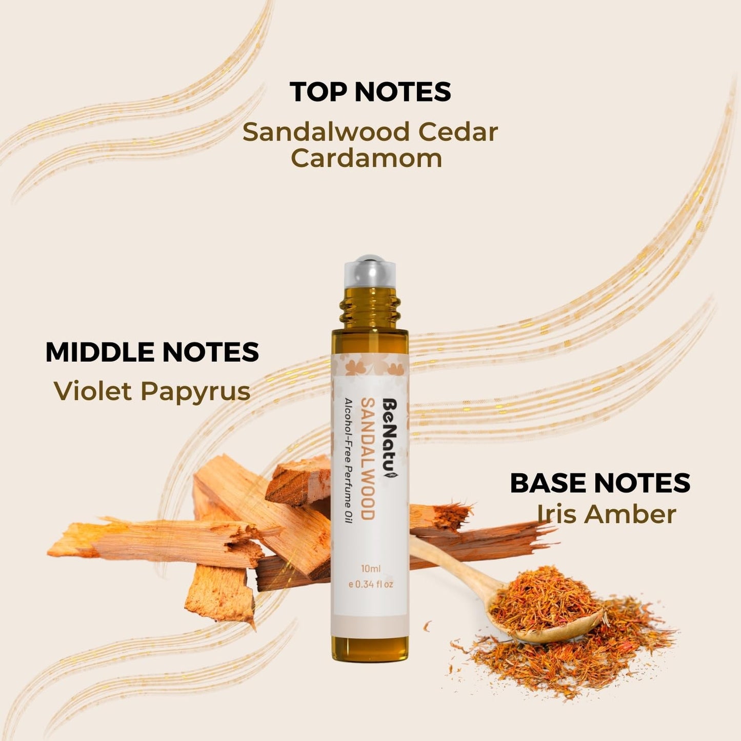Sandalwood Perfume Oil Roll On for Women and Men, Alcohol Free Eau de Parfum,Travel Size Essential Oil Body Fragrance, Long Lasting, Leather Woody Scent, 10 ml