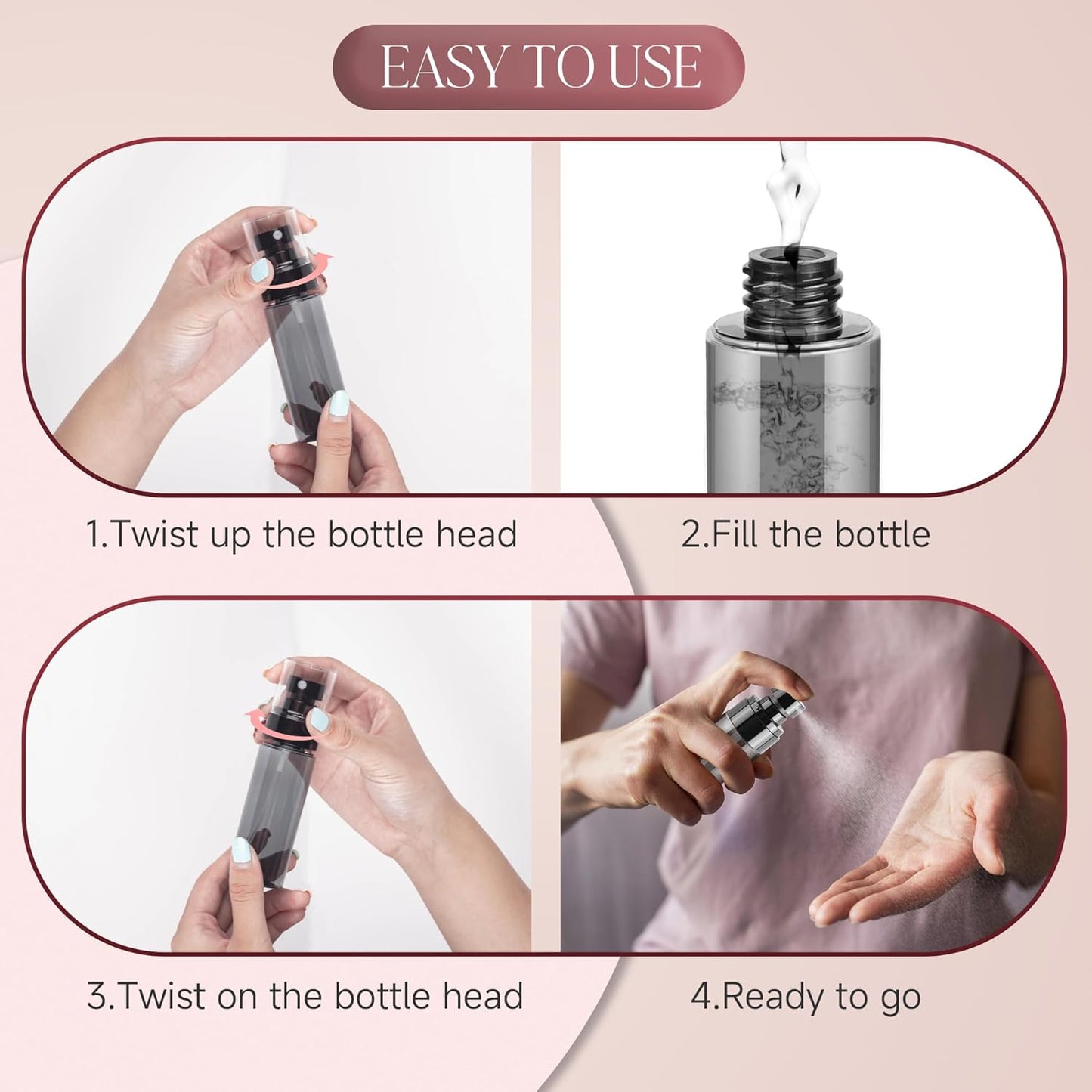 9Pack Small Spray Bottle, 4oz Black Plastic Fine Mist Mini Spray Bottles, Empty Refillable Travel Bottles for Hair, Cleaning, Salons, Planting, Skin Care