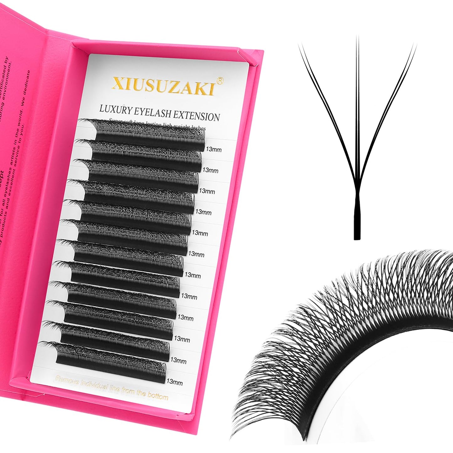 Lash Extensions Double Tips 3D Eyelash Extensions W Shape 0.07mm Thickness C Curl 10mm Premade Fans Easy Fan Volume Matte Black Crisscross Eyelashes(W-3D-Double Tips-0.07-C,10mm)