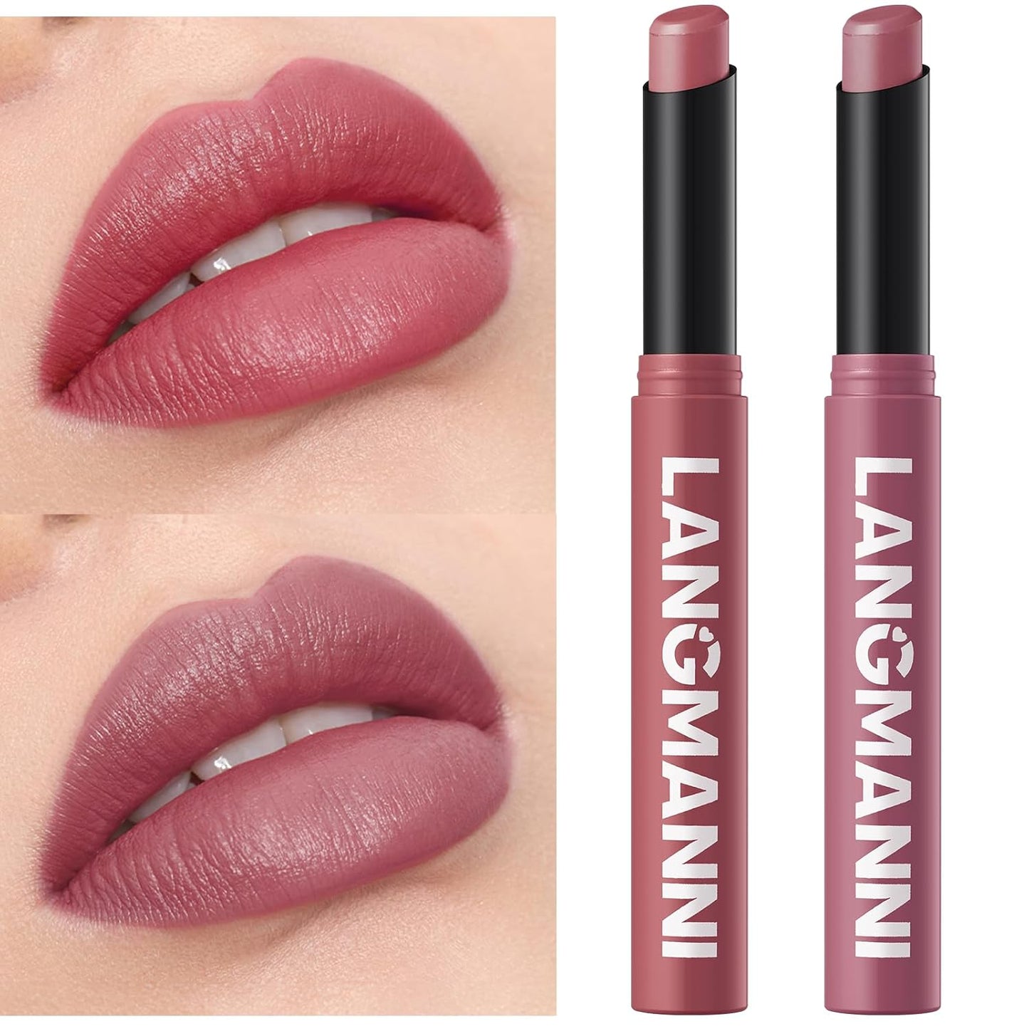 Jolilab 2Pcs Velvet Matte Lipstick Nude Matte Soft Dark Color Stick High Pigmented Long-Lasting Waterproof Lip Stick Lip Balm Beauty Cosmetics Gift for Girls and Women(07#+08#)