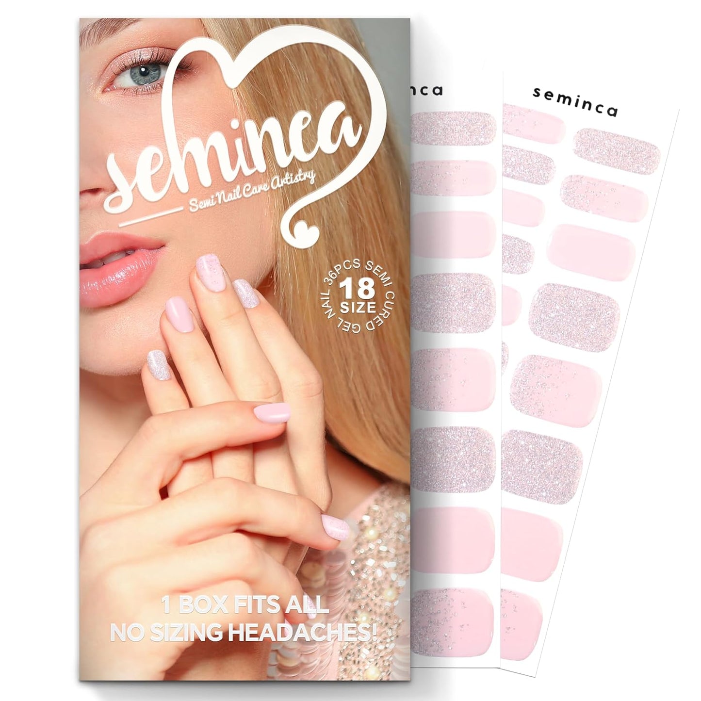 Semi Cured Gel Nail Strips-Travel friendly nail stickers portable manicure kit for vacations business trips easy to carry on the go,Works with Any UV/LED Lamps(Pixie Dust）