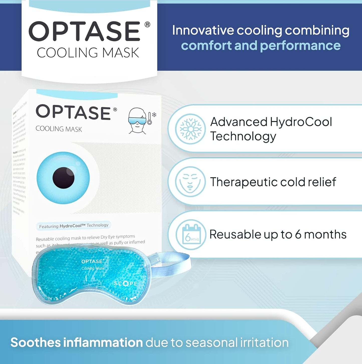 OPTASE Cooling Eye Mask - Gel Eye Mask for Seasonal Inflammation Relief - Premium Cold Eye Mask with HydroCool Technology - Cold Eye Compress for Puffy Eyes - Symptom Relief Eye Gel Mask for Dry Eye
