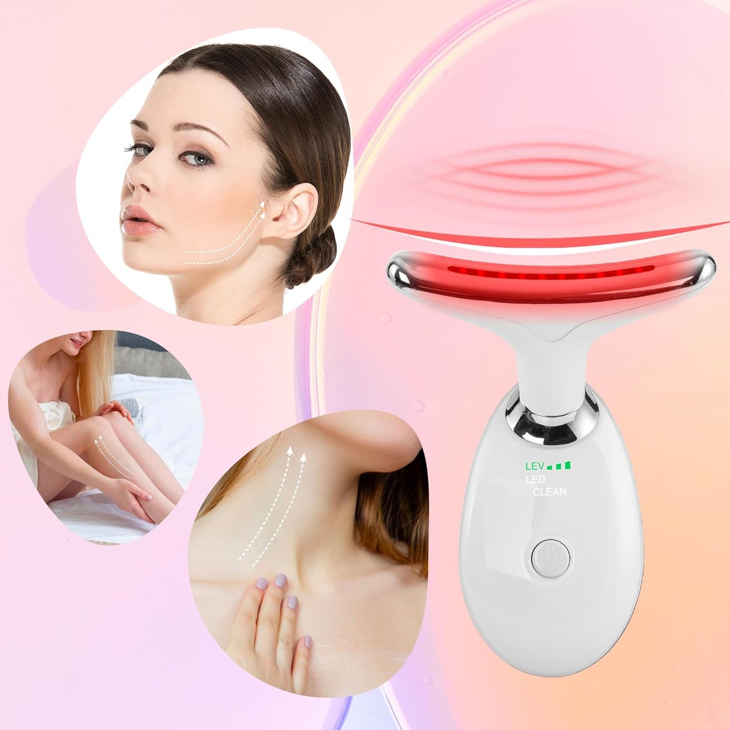 Facial Massager Red-Light-Therapy-for-Face and Neck, Face 𝖲 culpting Wand with 7 Color (White)