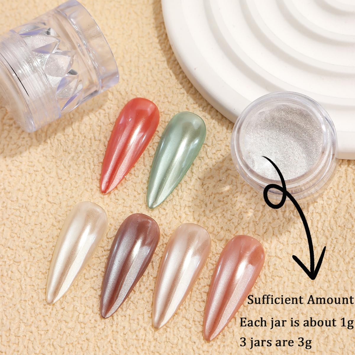 3Pcs Moonlight White Pearl Chrome Nail Powder, Super Glossy Clear Mirror Effect Holographic Pearl Nail Glitter Powder, Neon Ice Aurora Shimmer Sugar Pigment Dust for Nails Art Design