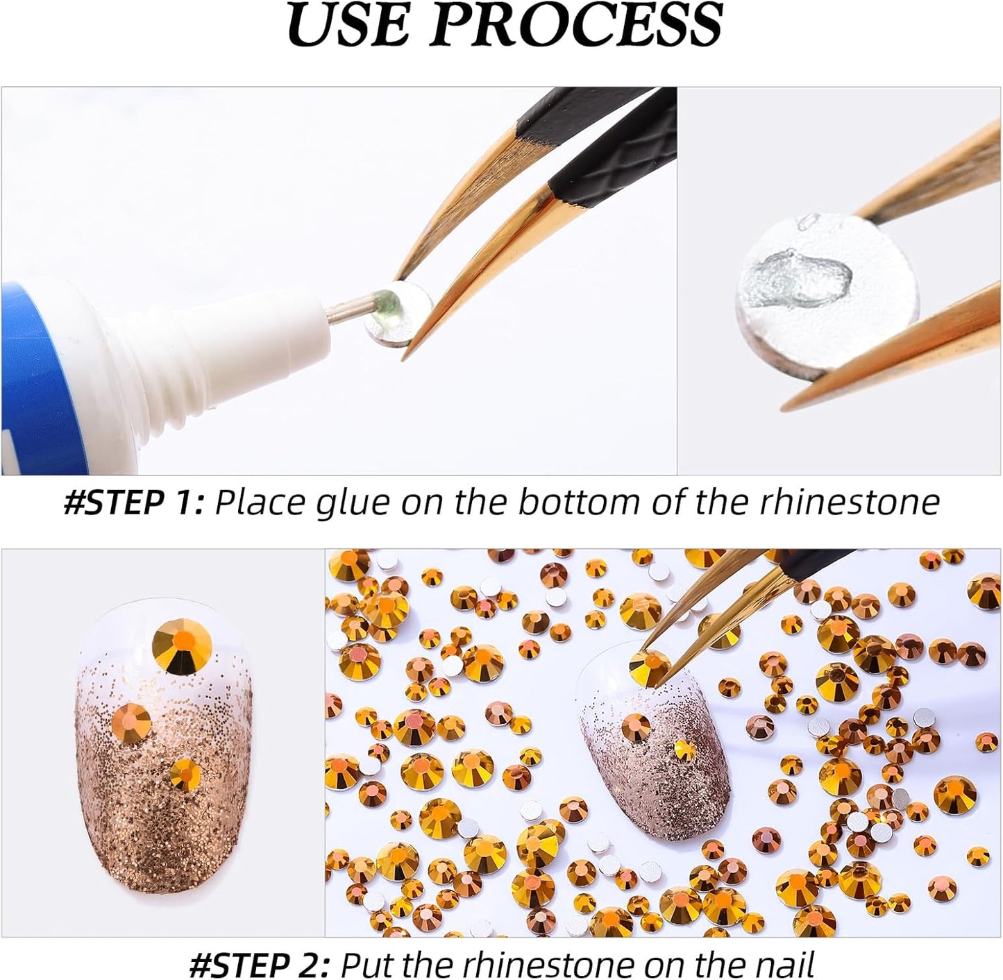 Gold Flatback Rhinestones, Glass Rhinestones for Nail Art and Craft, Glue Fix, Loose Crystal Gemstones(Gold, SS16, 1440pcs, 3.8-4.0mm)